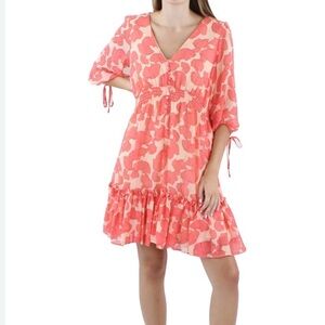 TAYLOR Floral Print Chiffon Sundress in Peach/Hot Coral sz2